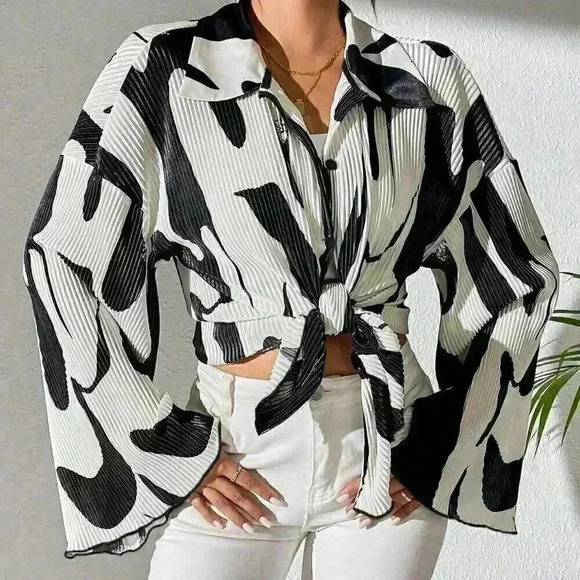 Apricot Casual Women's Loose Fit Drop Shoulder Long Sleeve Pleated Shirt - Picture 3 of 6